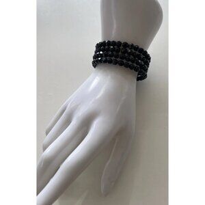 Vintage Faceted Black Gold 3 Beaded Strand Bracelet Unbranded Luxury Sz 7”